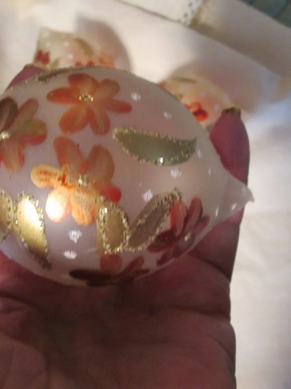 vtg elegant lot of 4 teardrop handpainted glitter hand blown ornaments lot of 4